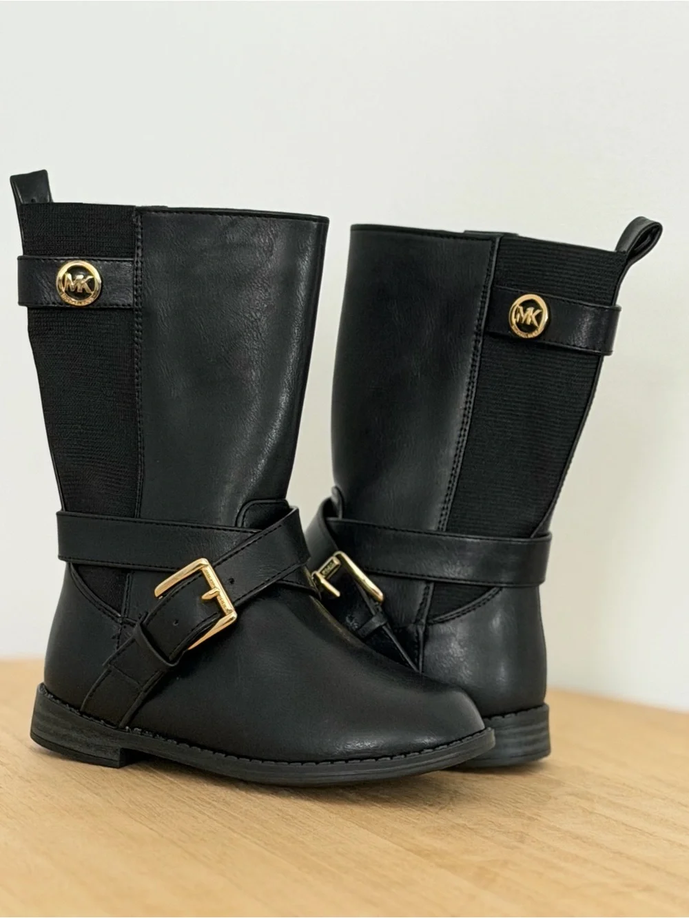 NWT Michael Kors Kids Black Boots with Gold Accents